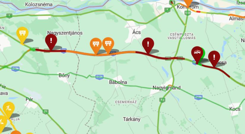 Nagyszentjánostól Mocsáig ér a dugó az M1-esen