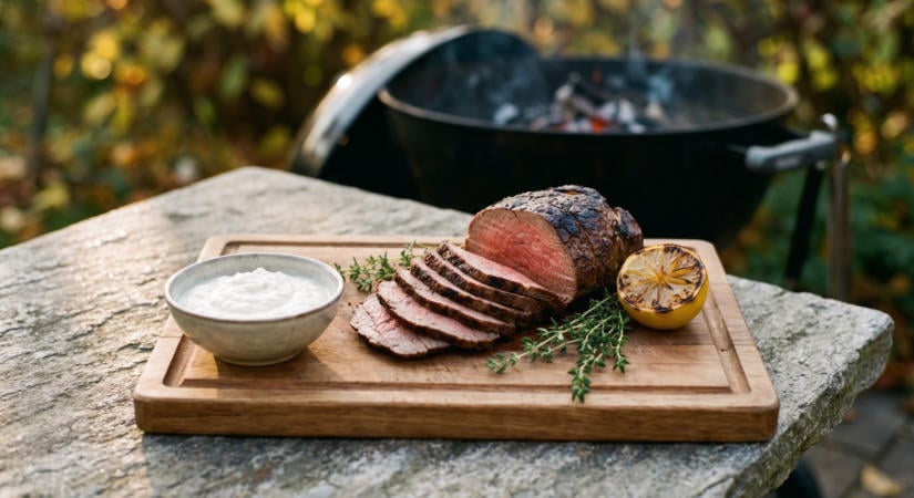 Citromos-fokhagymás marhafelsál a grillen tormás tejföllel