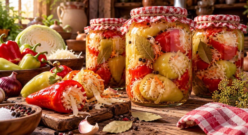Káposztával töltött savanyú erős paprika: a régi falusi kamrák kedvence, szalicil nélkül