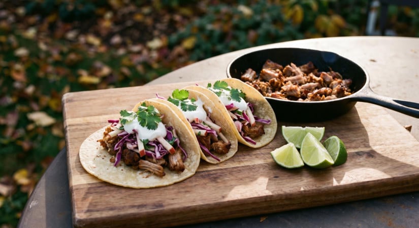Sertés carnitas tacó almás lilakáposzta-salátával