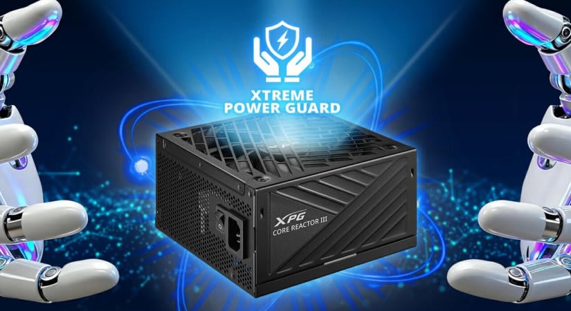 Az ADATA "arany" plecsnis tápszériája őrt áll a 12V-2x6 csatolós GPU-nk felett