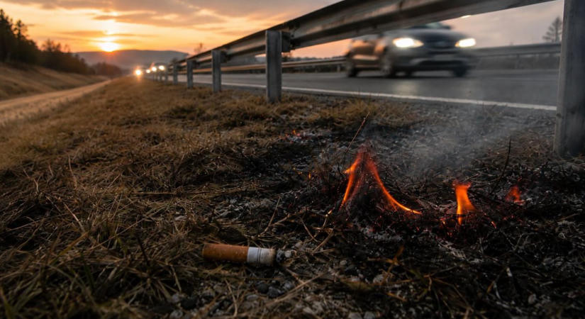 Egy eldobott cigarettacsikk is lángra lobbanthatja a száraz növényzetet a sztráda mellett