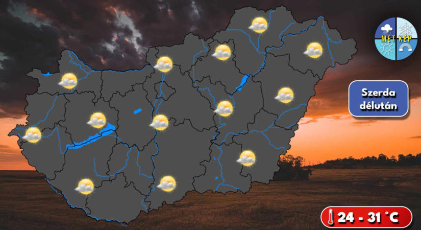 Változóan felhős, kellemesen meleg szerda következik, egy-egy záporesővel