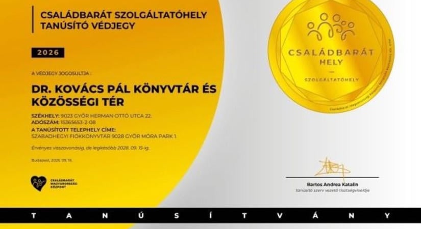 Családbarát minősítést kapott a Szabadhegyi Fiókkönyvtár
