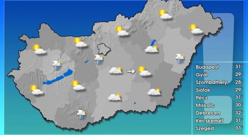 Szaharai por szűrheti a napsütést, zivatarokra és 34 fokra is készülni kell szombaton