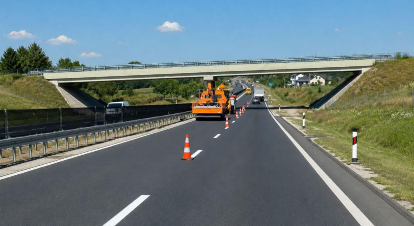 Félpályás lezárás a 8-as főúton Bánd után – Sérült szalagkorlátokat cserél a Magyar Közút (videó)