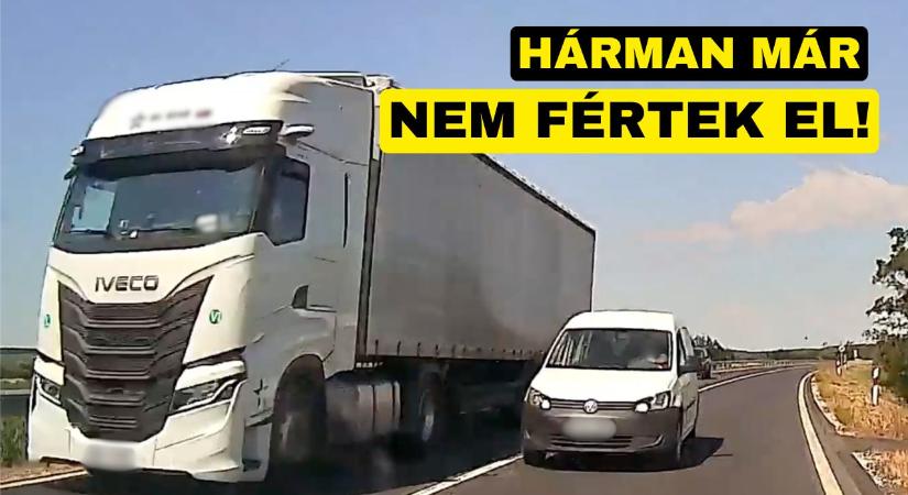 Hárman már nem fértek el – kamiont előzött a záróvonalon