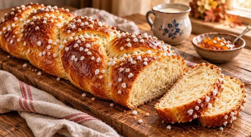 Mindenszenteki fonott kalács recept, osztrák Allerheiligenstriezel tejszínes tésztából