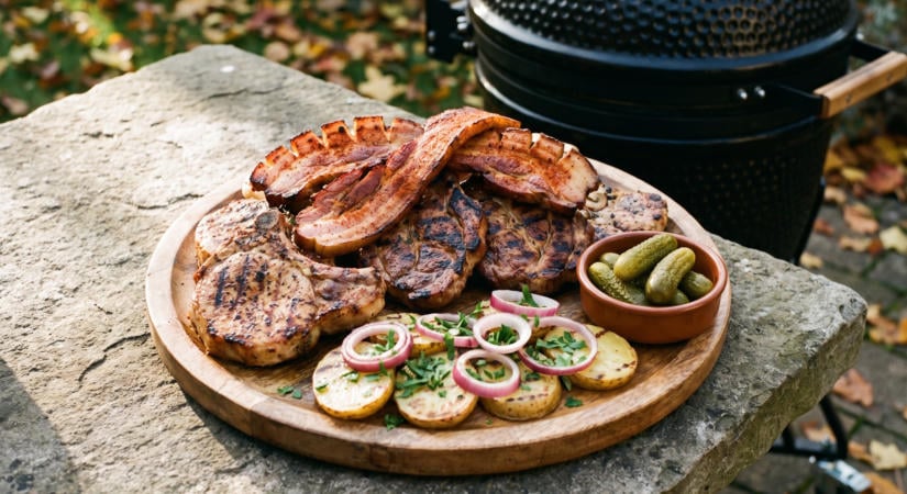 Fatányéros a grillen kakastaréjjal