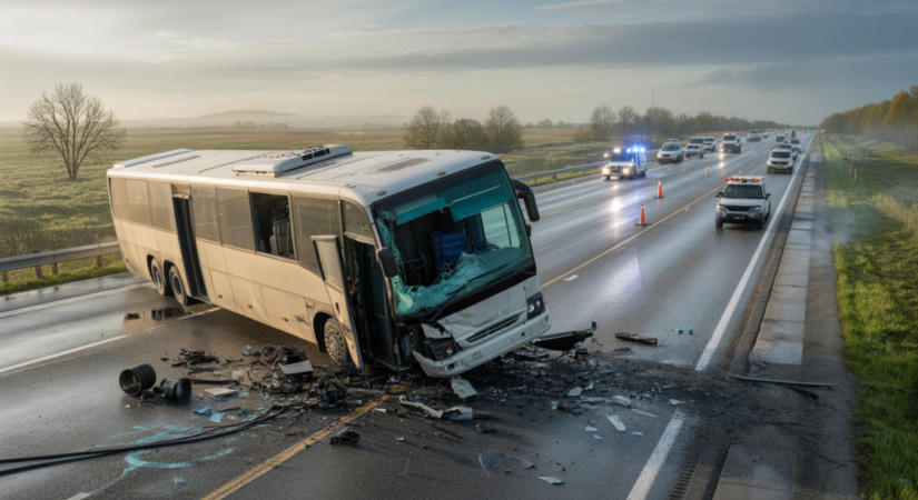 Súlyos buszbaleset történt a 4-es főúton