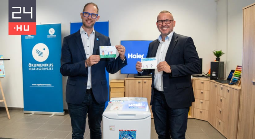 Gyermekrajzok díszítik a Haier által adományozott mosógépeket az Ökumenikus Segélyszervezetnél
