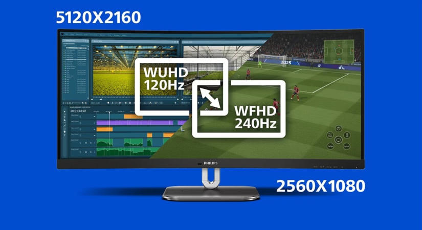 Nagy méretű, 5K2K-s üzleti Philips monitor dual mode-dal