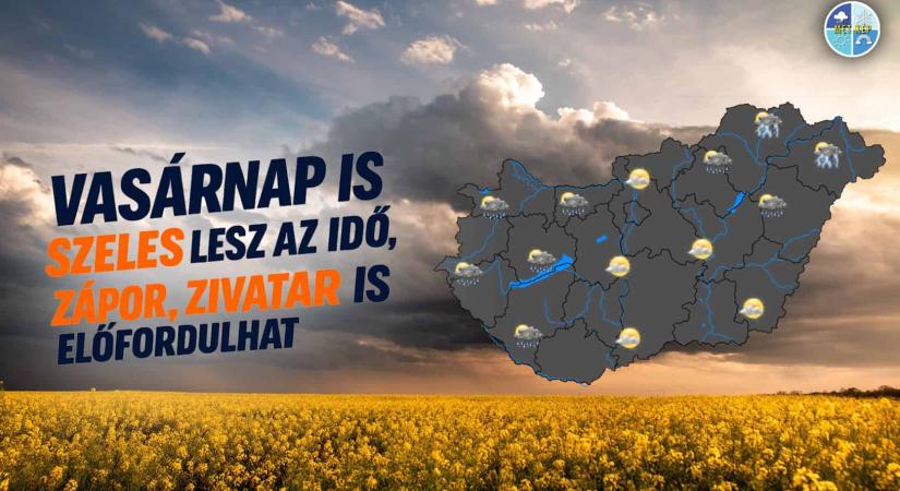Vasárnap is szeles lesz az idő, zápor, zivatar is előfordulhat