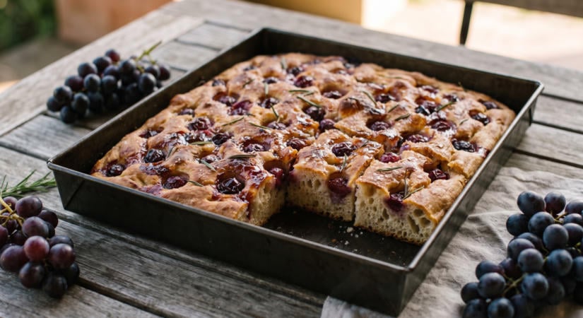 Szüreti szőlős focaccia a grillen