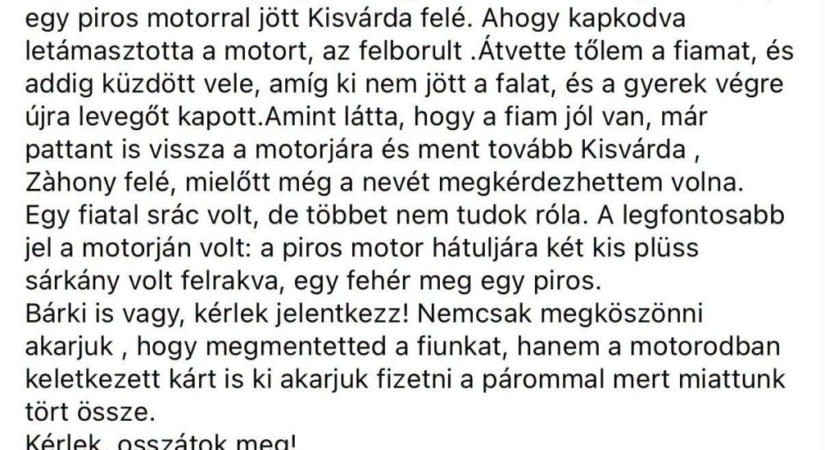 Fiatal motoros mentette meg a kisfiút a 4-es főúton