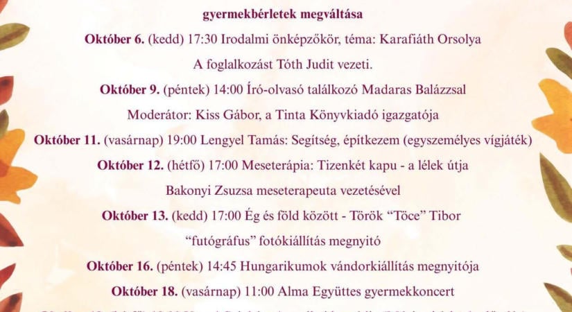 Őszi élmények és színes programok a Csengey Dénes Kulturális Központban!