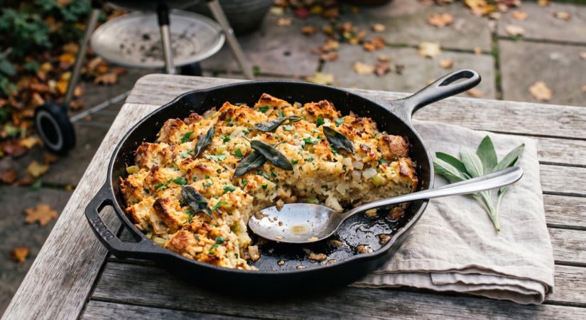 Zsályás zsemletöltelék barnított vajjal a grillen