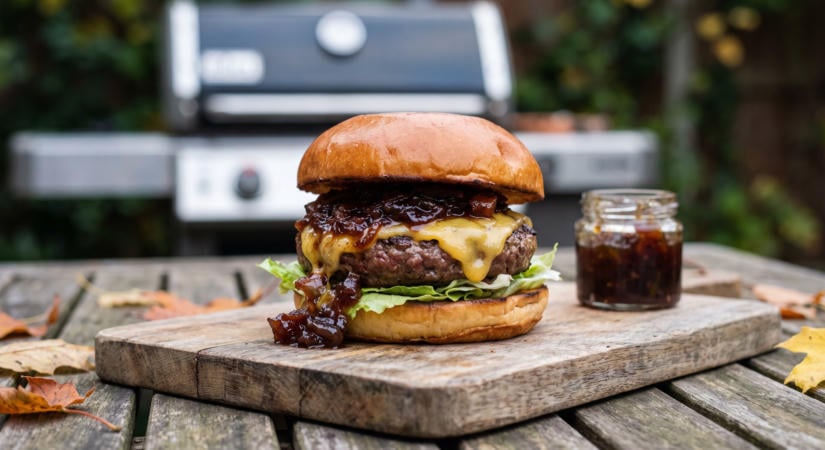 Grillezett marhaburger házi baconlekvárral
