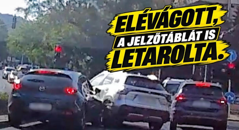 Sávot váltott a Mazda előtt, ami nekirohant – majd letarolta a jelzőlámpát a suzukis