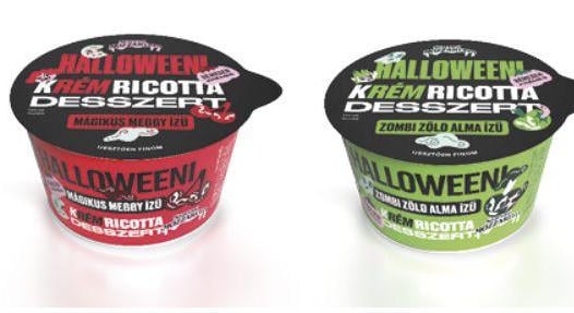 Halloweeni Zombi Zöldalma ízű kRémricotta desszert, Halloweeni Mágikus Meggy ízű kRémricotta desszert
