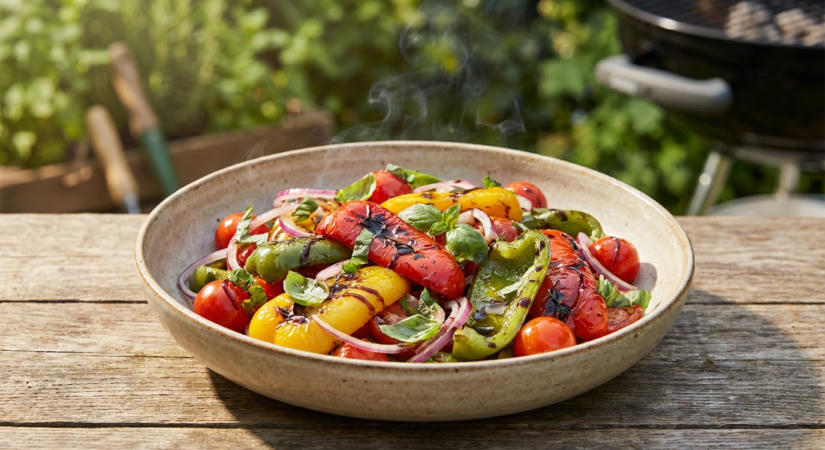 Grillezett paprika- és paradicsomsaláta füstös olívaolajjal - a nyárvég legjobb körete