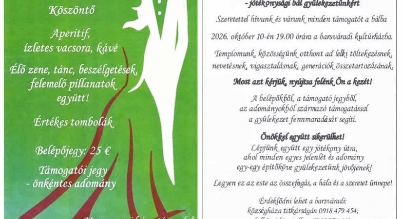 „Most azt kérjük, nyújtsa felénk Ön a kezét” – jótékonysági bált rendeznek Barsváradon