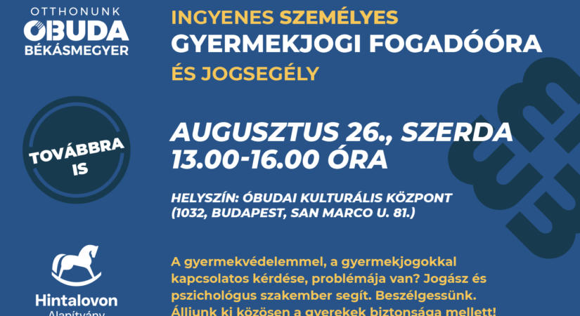 Augusztus 26-án ingyenes gyermekjogi fogadóóra lesz az ÓKK-ban