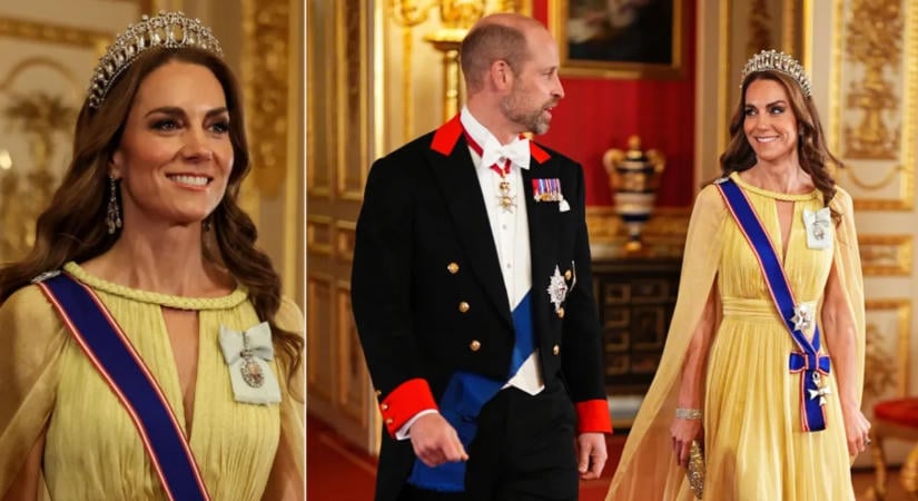 Minden tekintet Katalin hercegnére szegeződött: lélegzetelállító ruhában jelent meg a windsori kastélyban – galéria