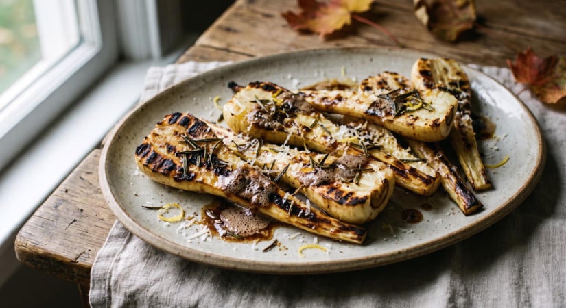 Grillezett paszternák barna vajjal, rozmaringgal és parmezánnal