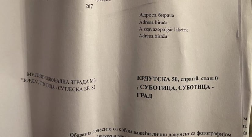 Nem létező címekre, emeletekre és lakásokba érkeztek választási értesítők Szabadkán