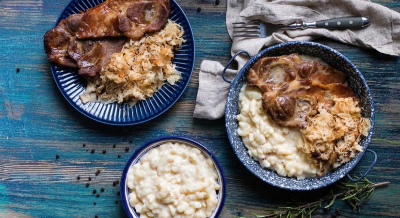 Sajtos Spätzle tarjával és sült káposztával a hideg napokra