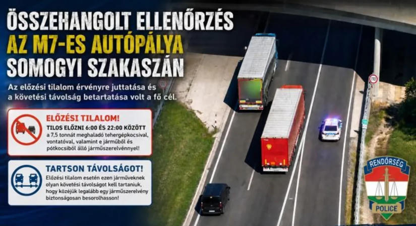 Szabálytalanul előző kamionosokat fogtak a rendőrök az M7-esen