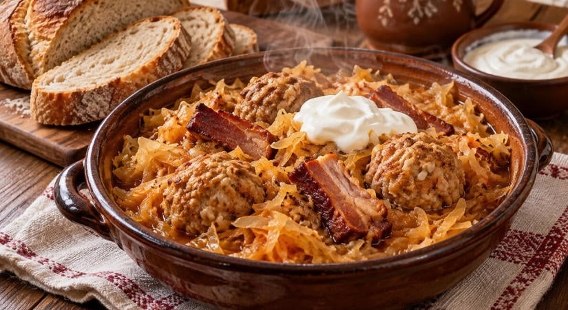 Gombócos káposzta savanyú káposztából és gerslis húsgombócból recept