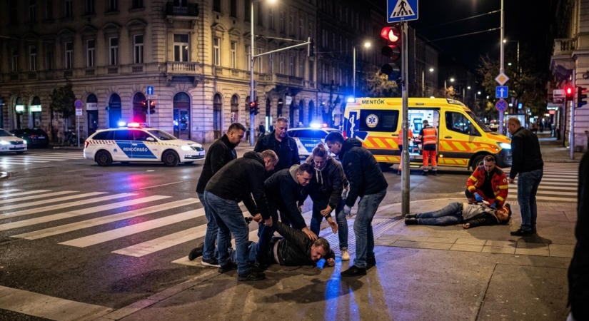 Ájultra vertek egy békés gyalogost a Szent István körúti zebrán: Videón, ahogy a járókelők azonnal közbeléptek, amikor a támadó menekülni próbált
