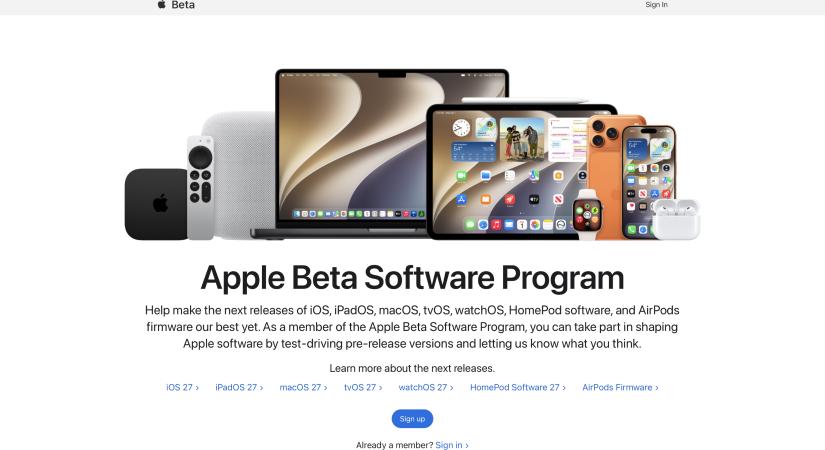 Elérhető az iOS 27, iPadOS 27, watchOS 27, tvOS 27, HomePod Software 27 és macOS 27 nyilvános béta verziója