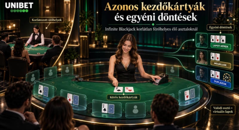 Azonos kezdőkártyák és egyéni döntések az Unibet casino korlátlan férőhelyes blackjack-asztalainál