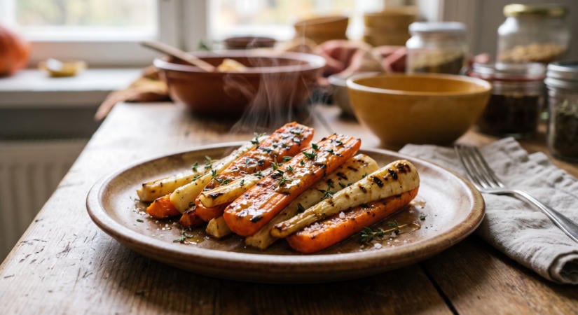 Grillezett gyökérzöldségek mézes-mustáros mázzal