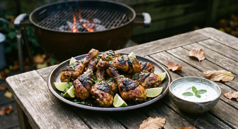 Mézes-currys csirke alsócomb a grillen uborkás joghurttal