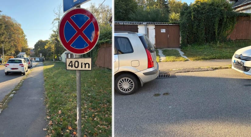 A tiltó tábla ellenére is, garázst blokkolva parkolnak ebben a kaposvári közben (képek)