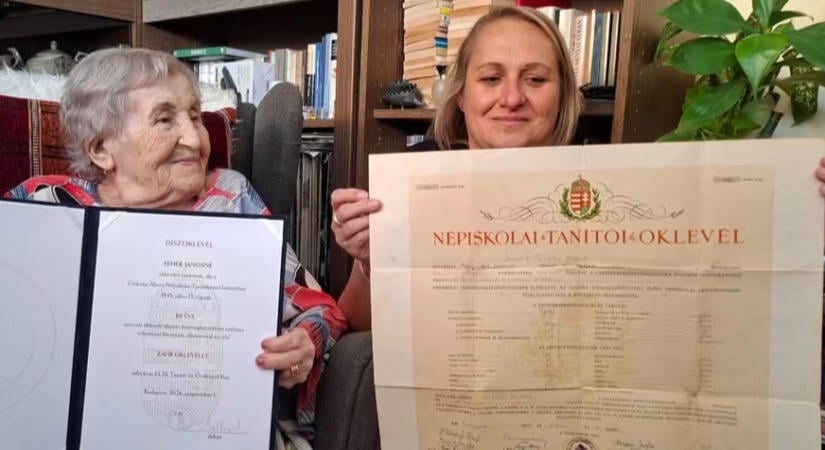80 éve lett tanító a 100 éves Sári néni, most zafíroklevéllel köszöntötte az ELTE