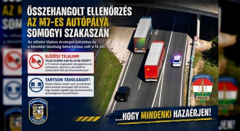 Tizenegy szabálytalankodó sofőrt szűrtek ki az M7-es autópálya somogyi szakaszán tartott ellenőrzésen