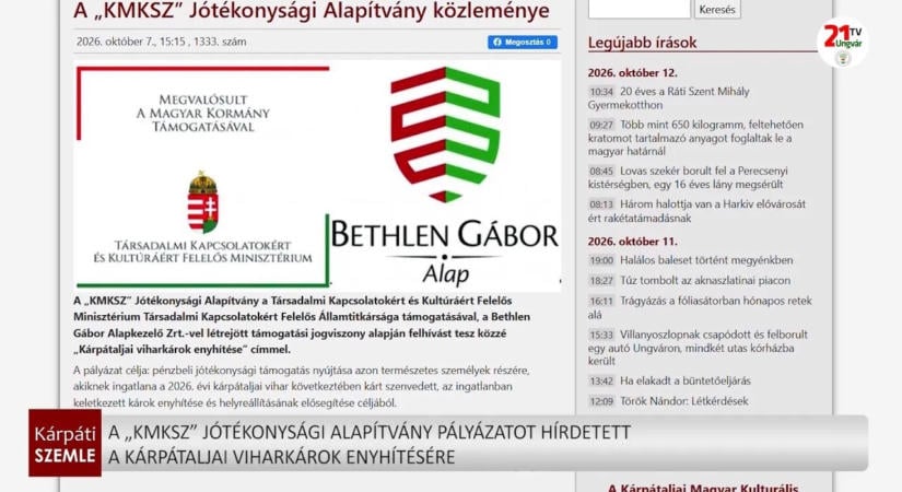 A „KMKSZ” Jótékonysági Alapítvány pályázatot hirdetett a kárpátaljai viharkárok enyhítésére – (videó)