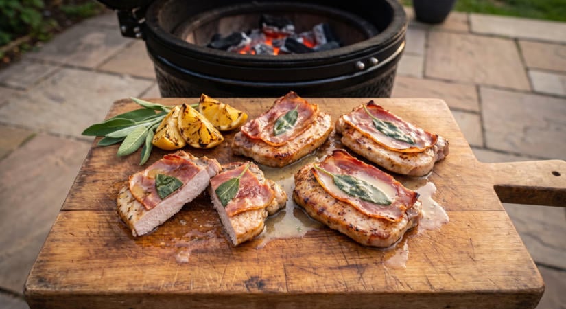 Sertés saltimbocca a grillen prosciuttóval és zsályával