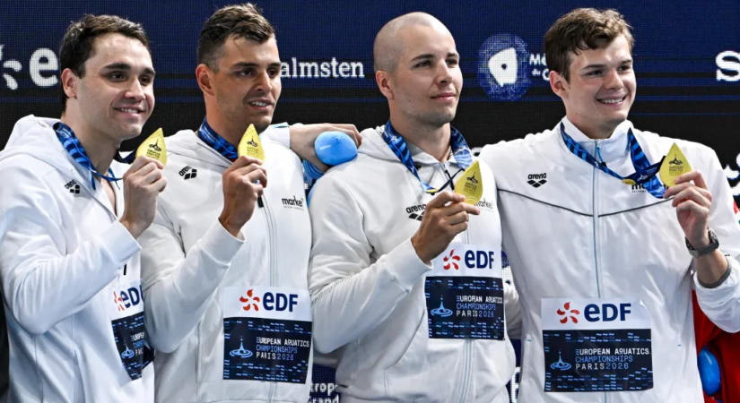 Hungarian men's 4x100 free relay team wins gold at European Aquatics Championship