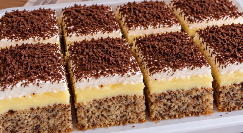 Ez a diós vaníliakrémes szelet olyan finom, hogy egy kocka biztosan nem lesz elég