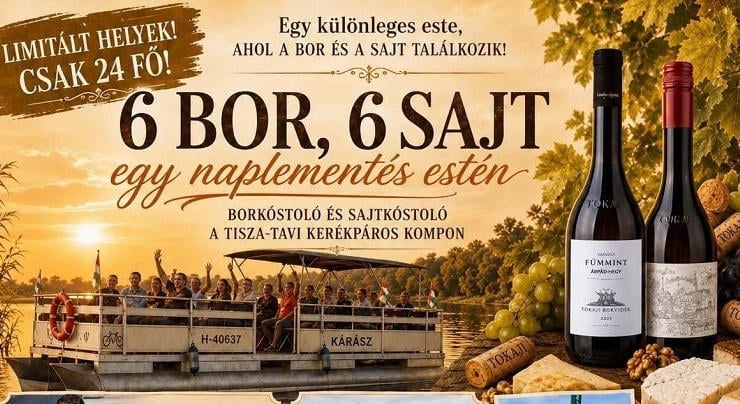 Hat bor, hat sajt és egy különleges naplementés este várja a vendégeket szombaton a Tisza-tavon