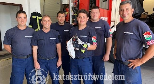 Macskát mentettek a mezőtúri tűzoltók, egyikük be is fogadta a cicát