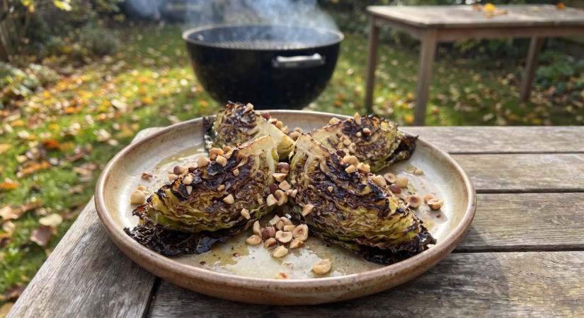 Grillezett kelkáposzta pörkölt mogyoróval