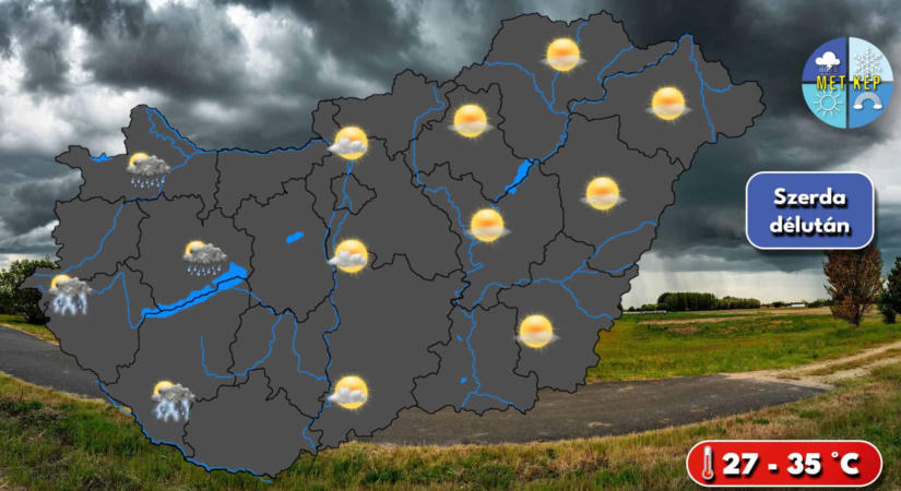 Tetőzik a meleg, délutántól nyugaton már lehet zápor, zivatar