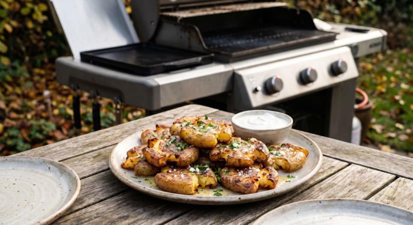 Lapított burgonya a grillen petrezselymes-fokhagymás vajjal